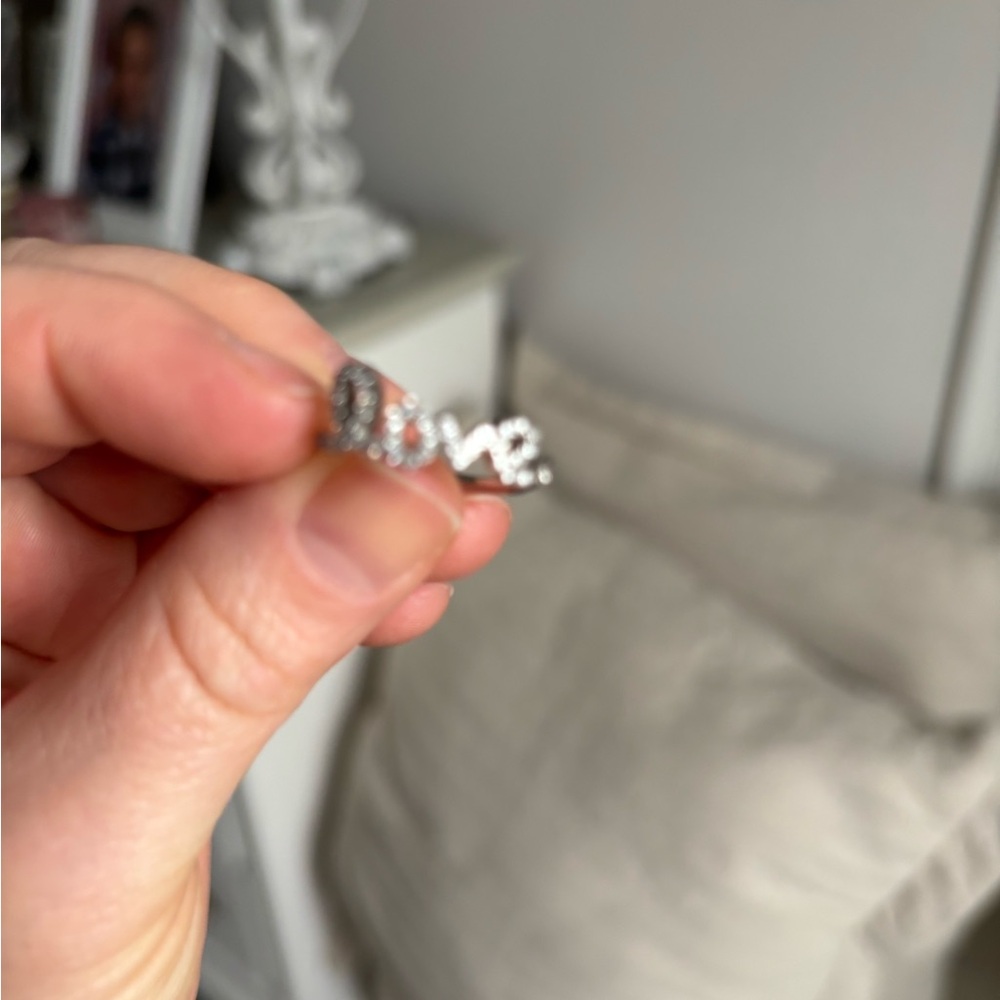 Love Script Crystal Ring In Silver - image 2